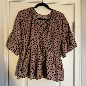 SHEIN Brown Polka Dot Ruffle Blouse